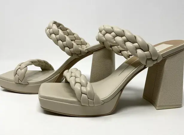 Dolce Vita Ivory Ashby Platform Braided Faux Leather Sandal Block Heels 9.5 White