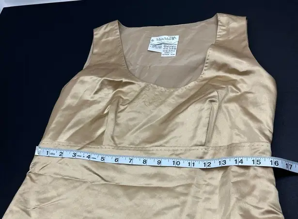Max Mara Gold Sheath Dress SZ 10 Cotton Silk Blend Sleeveless Scoop Neck