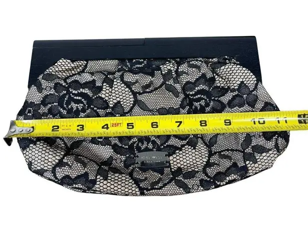 Nine West  Black Floral Lace Clutch With Wood Handles