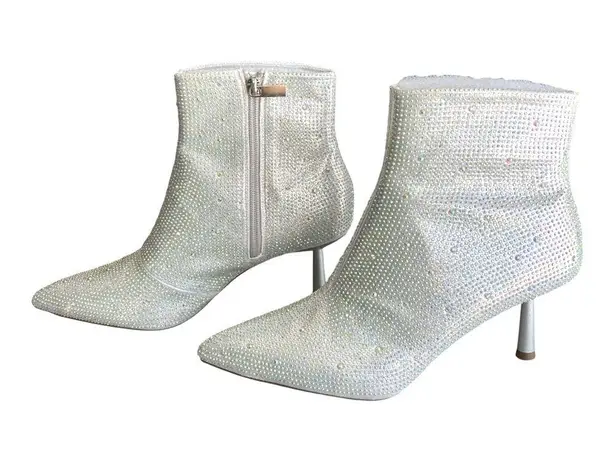 New Modatope Rhinestone Pointed Toe Ankle Boots Silver Sparkly Booties Size 8.5