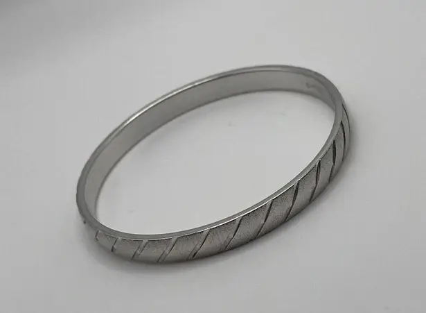 Monet Vintage Signed  - Silver Tone Bangle Bracelet Etched Stripes