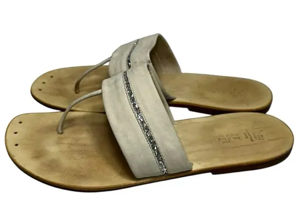 barney's new york Henry Cuir Womens Size 40 9 Ivory Cream Silver Glitter Sandals
