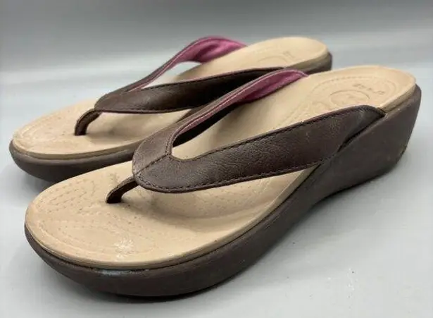 Crocs Women's  Brown Wedge Flip-Flops Size 6 Casual Summer Beach