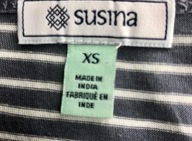 Susina Grey Folkstone Pinstripe Square Neck Short Sleeve Striped T