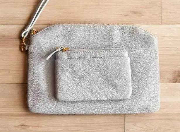 NWOT Lodis Leather Zipper ID Wallet Clutch Zipper Bag Wristlet Set Baby Blue CC