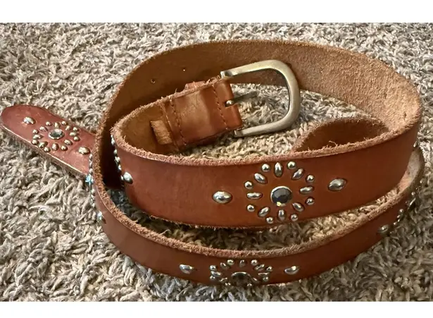 Cowboy 8 Belt Brown Leather Studded Rhinestones 1.25”x49” Western Cowgirl Rodeo