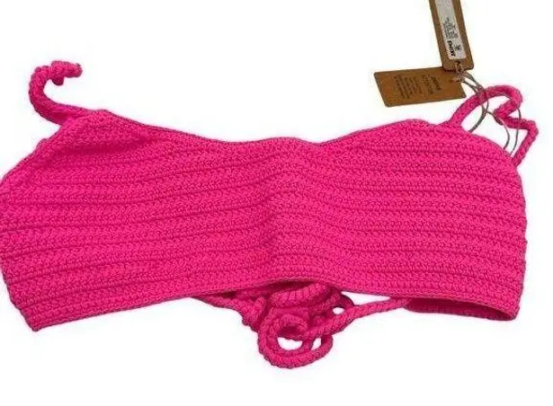 SKIMS Taffy PINK Women's Crochet Swim Scoop Bikini Top NWT Size XXS