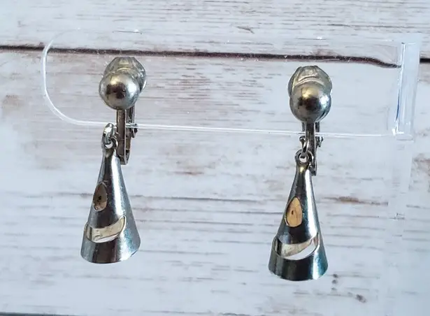 Vintage Clip On Earrings Gold Tone Cone Dangle