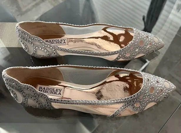 Badgley Mischka Crystal Pointed Toe Flats, Size 8W NEW w/o Box Retail $235