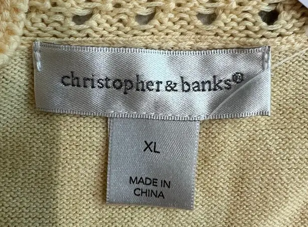 Christopher & Banks  Butter Yellow 100% Cotton Crochet Collaf Sweater NWT size XL