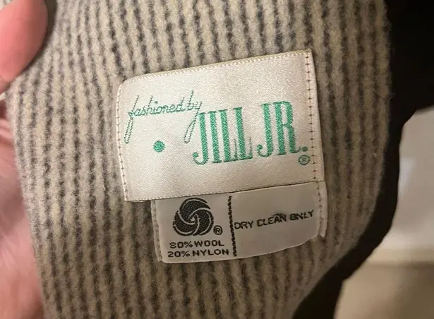 Jill Jr. Grey and Cream Striped Wool Double Breasted Coat Size L