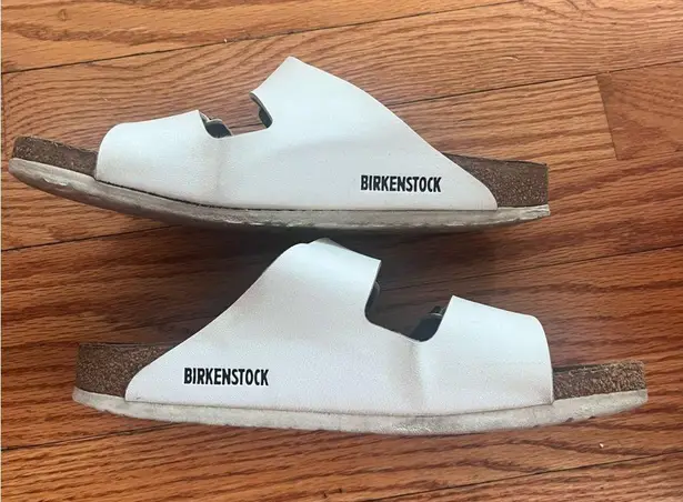 Birkenstock  Arizona White Slip on Leather Sandals Narrow