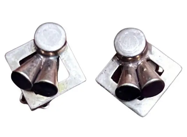 Vintage Brookcraft Modernist Geometric Silver Tone Clip On Earrings Jewelry Silver