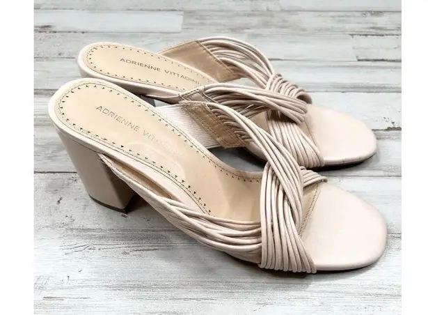 Adrienne Vittadini Beige Strappy Open Toe Block Heel Sandal Size8