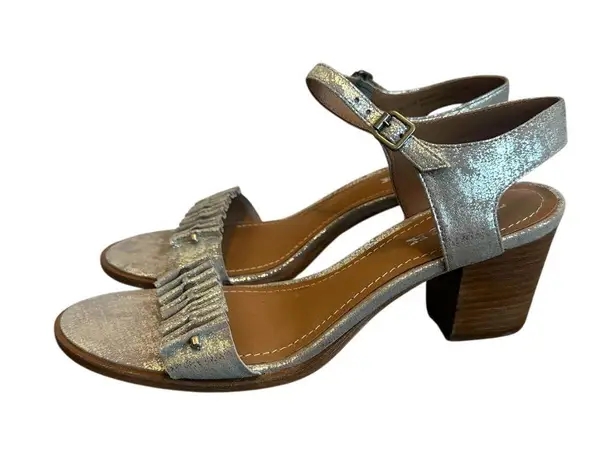 Trask Silver Metallic Sandals Heels Bead Detail Ankle Strap Size 9.5 NWOB NEW