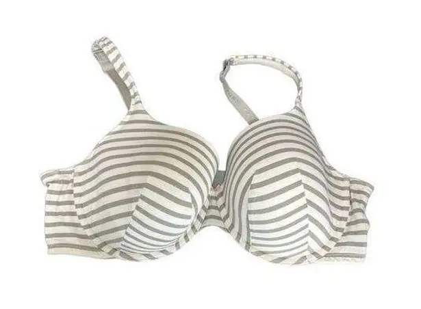 Cacique Women's 46DD T-Shirt Bra White Gray Striped Lightly Lined Underwire