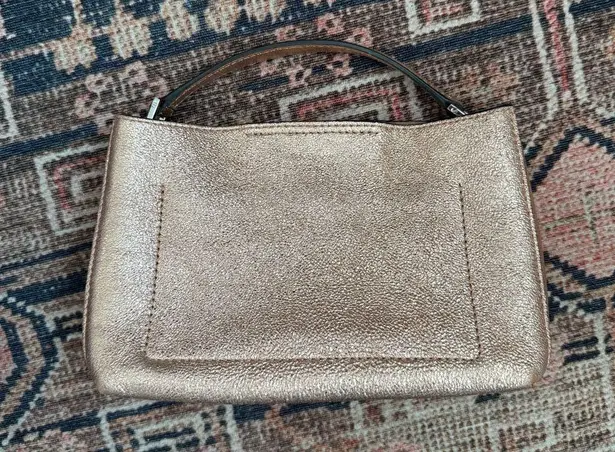 Flynn Rose Gold Metallic Textured Leather Mini Handbag Pink