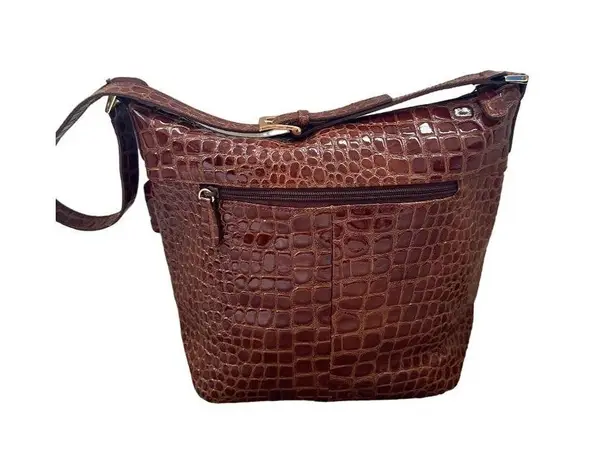Lord & Taylor Crocodile Embossed Brown Leather Alligator Handbag