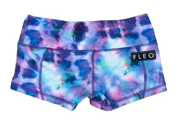 FLEO Limited Edition Tie Dye Shimmy Shimmer Low Rise Contour Shorts Athletic Purple