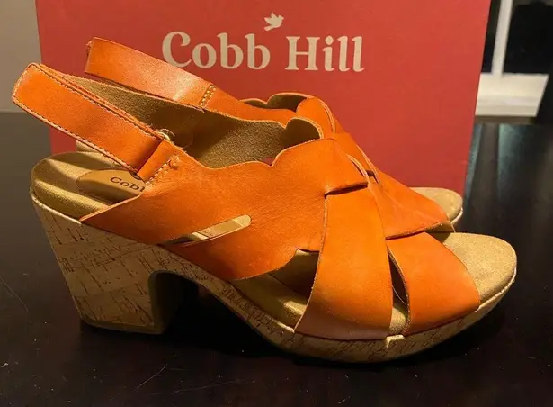 Cobb Hill by Rockport Alleah slingback wedge sandal size 9W Orange w/ cork sole