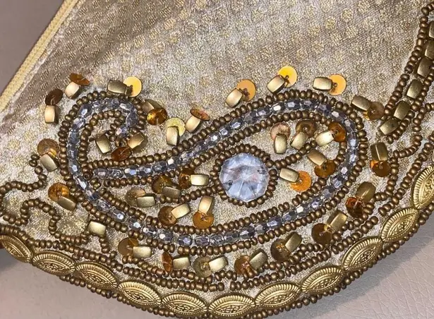Potli Evening Clutch Vintage Gold & White Beaded With Intricate Accents