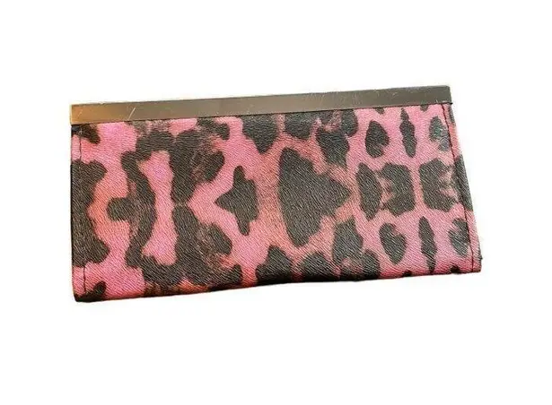 Vintage Pink & Black Leopard Print Clutch Wallet Pink