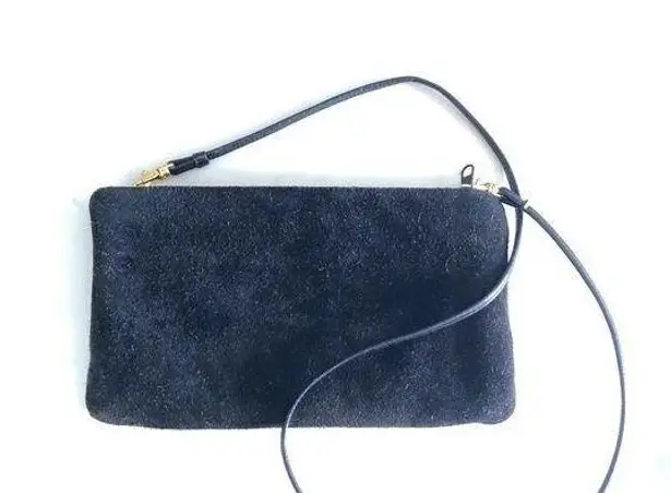 Vintage Magid Soft Suede Black Slim Line Zipper Top Crossbody Clutch Bag