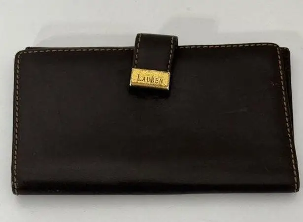 Rare Lauren Ralph Lauren Equestrian Brown Logo Leather Bifold Wallet