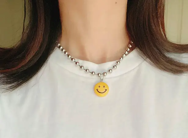 Handmade smiley funky kawaii y2k grunge style big ball chain necklace💛