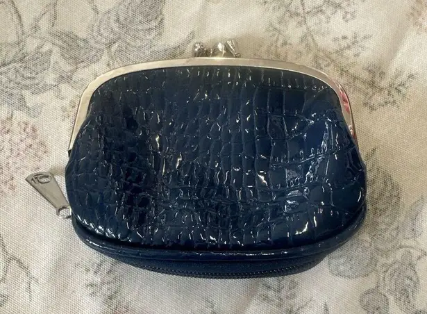 Liz Claiborne 2/$20  Coin Purse/wallet, Black Patent Croc, W/Zip Pocket On Bottom