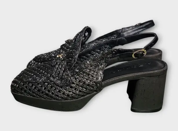 Aerosoles Womens Santiago Black Raffia Slingback Block Heel Loafers Size 10M