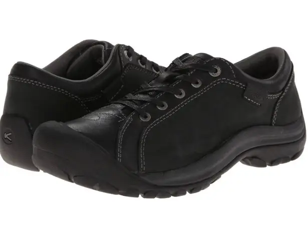 Keen Black Leather Womens Presidio II Outdoor Hiking Sneaker Shoes