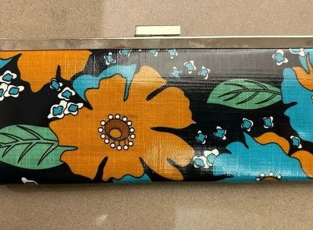 Clutch Black and Orange Floral Clutch with Retro Design