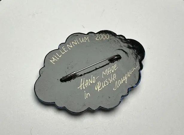 Hand Made In Russia Christmas Holiday Snowman Brooch Pin Paint Lacquer Russian