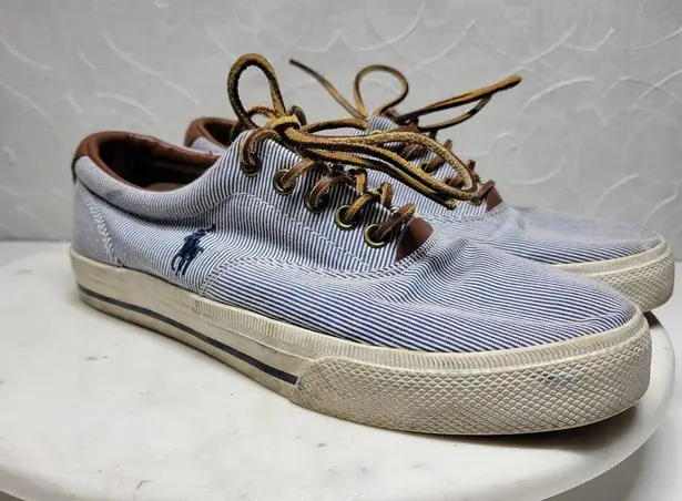 Polo Ralph Lauren Vaughn Boat Shoes Mens 9.5 Blue White Pinstriped Deck Sneakers