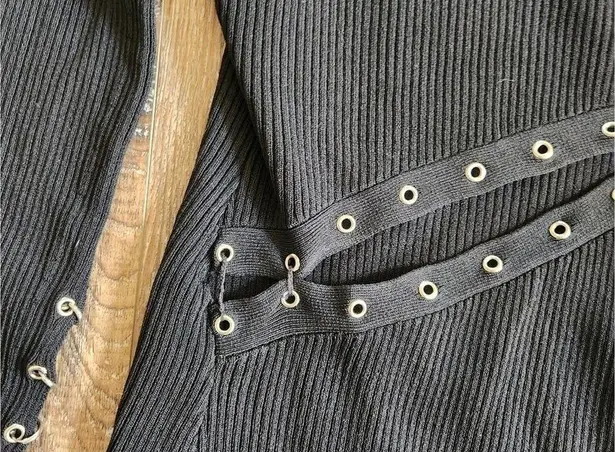 NICHOLAS Saba Midi Dress in Black Ribbed Size Medium Long Sleeve Cut Out Midi