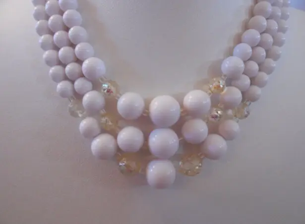 Amazing Multi Strand Necklace Signed Japan White & AB Beads