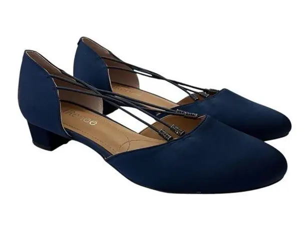 J.Renee Strappy D’Orsay Low Heel Pumps Criss Cross Detail Navy 8.5 Blue