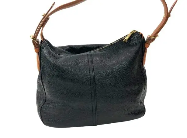 Lauren by Ralph Lauren "Asher" Hobo Black Tumbled Leather Shoulder Bag