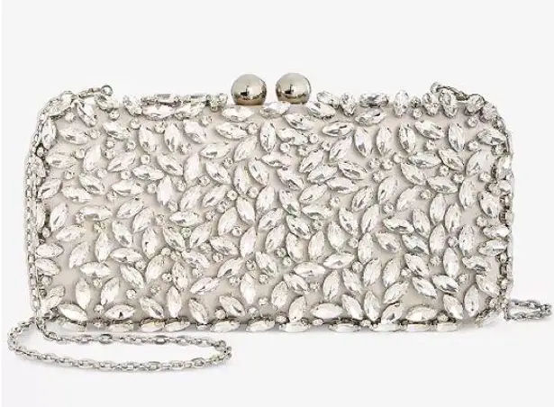 I.N.C. East West Embellished Small Minaudiere in Silver Metallic, NWT