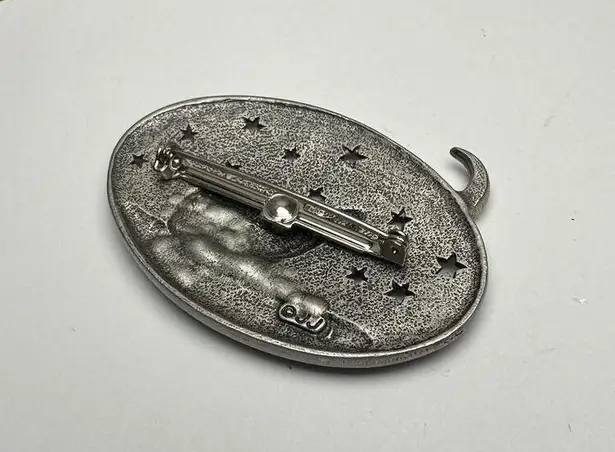 Dairy Cow Under Moon Light & Stars Signed JJ Brooch Pin Silver Tone Jonette