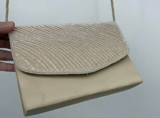 Sasha Flaws Champagne Satin Crossbody Beaded Bag Purse Formal