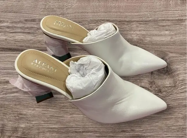 ALFANI Junnee White Leather Mules | Size 9 | Sculptural Heel | NWT