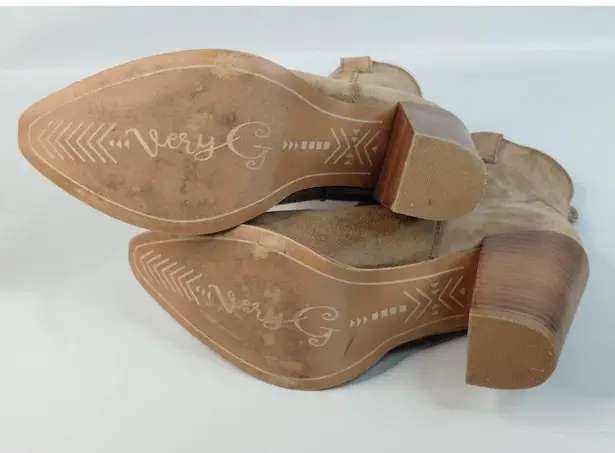 Very G Womens Western Suede Ankle Boots Size 8.5 Tan Block Heel