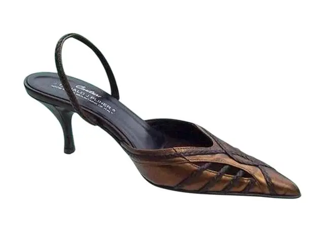 Donald Pliner Bronze Hand Paint Cobra Leather Shoe Pointy Toe SlingBack $265 NIB Brown Size 5.5