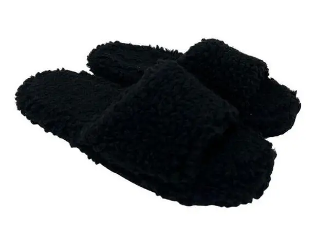 INC Dinnaa Black Sherpa Slide Slippers 6M