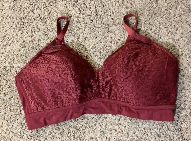 Auden Bralette Womens 4X Used Lightly Lined Burgundy Lace Wireless