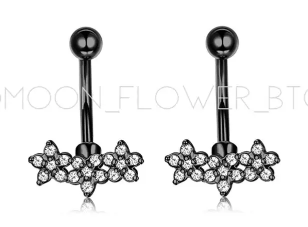 Black Triple Flower CZ Barbell Stud Earrings