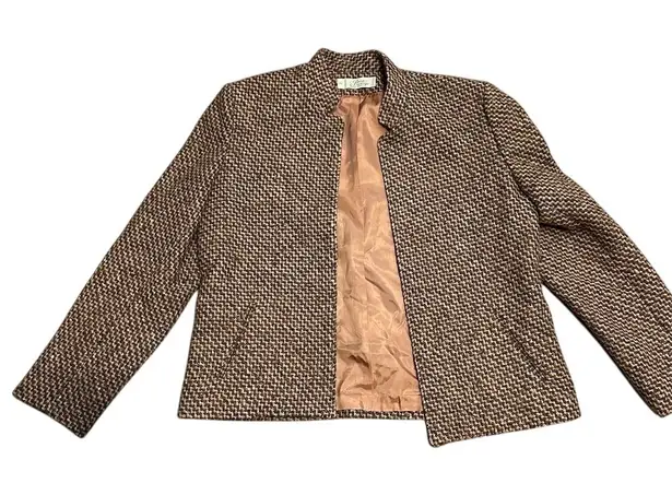 Vintage Prestige of Boston Brown Herringbone Wool blend Tweed Blazer Size 12