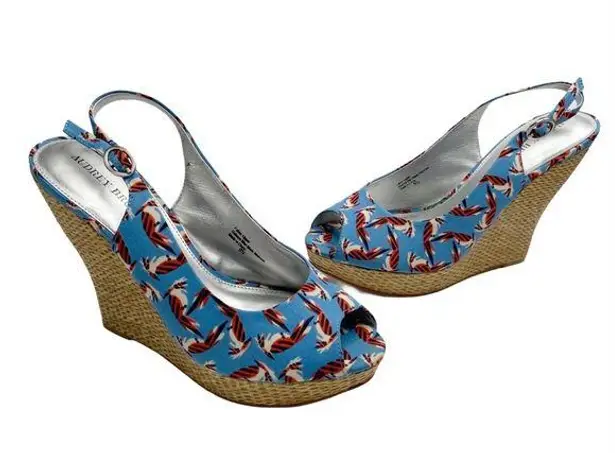 Audrey Brooke  Novelty Bird Peep Toe Espadrille Wedges